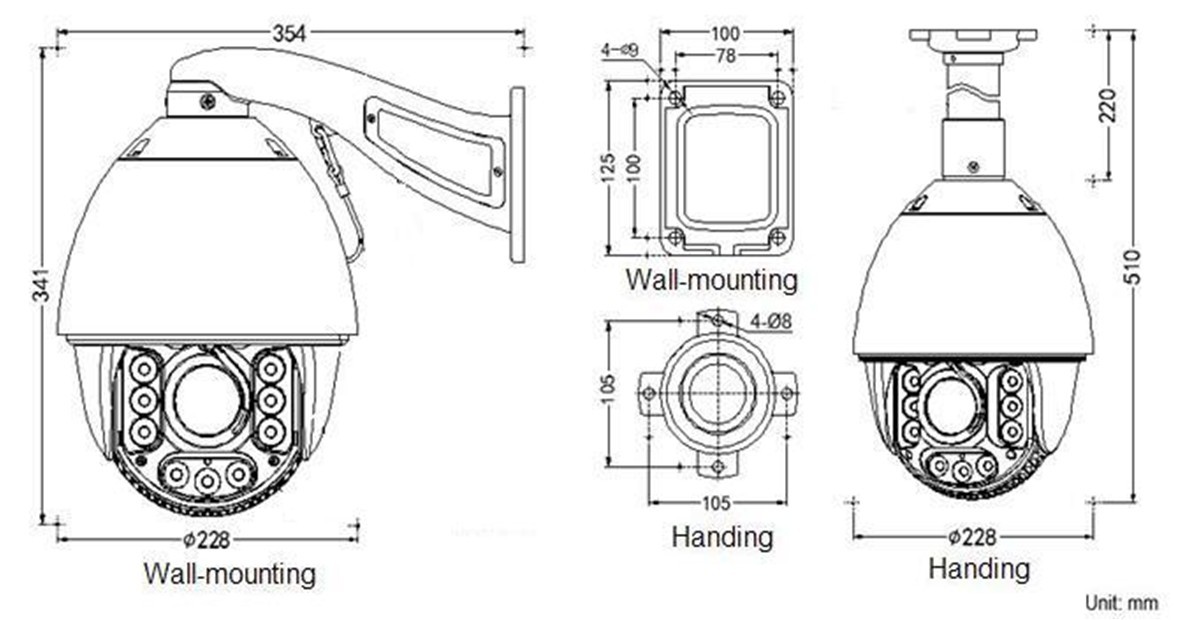 HD Outdoor Auto Tracking PTZ High Speed Dome IP Camera Size