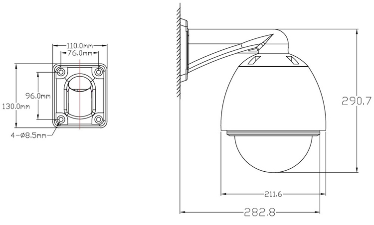 DANNOVO Full HD 1080P Outdoor Waterproof PTZ High Speed Dome IP Camera Size